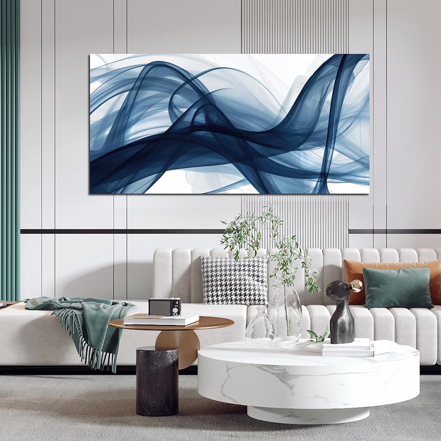 Blue and White Abstract Pictures Wall Decor Bedroom Modern Prints Wall Art for Living Room Blue Wall Art for Office Size 24" x 48"
