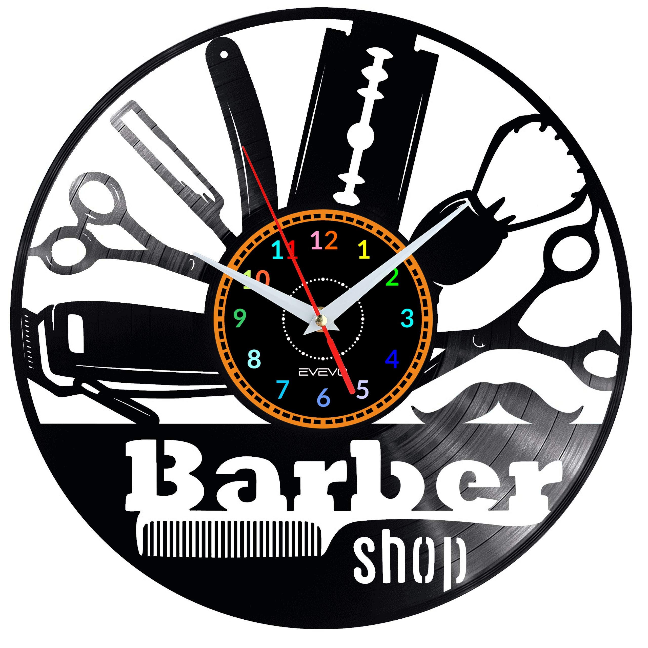 Horloge murale barber shop en vinyle rétro fluorescent Evevo W0060