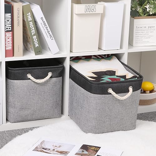 Miniatura 3 de Bidtakay Cestas de tela de almacenamiento paquete de 3 cestas grandes para organizar 15 x 11 x 9.5 pulgadas, cestas decorativas para estantes,