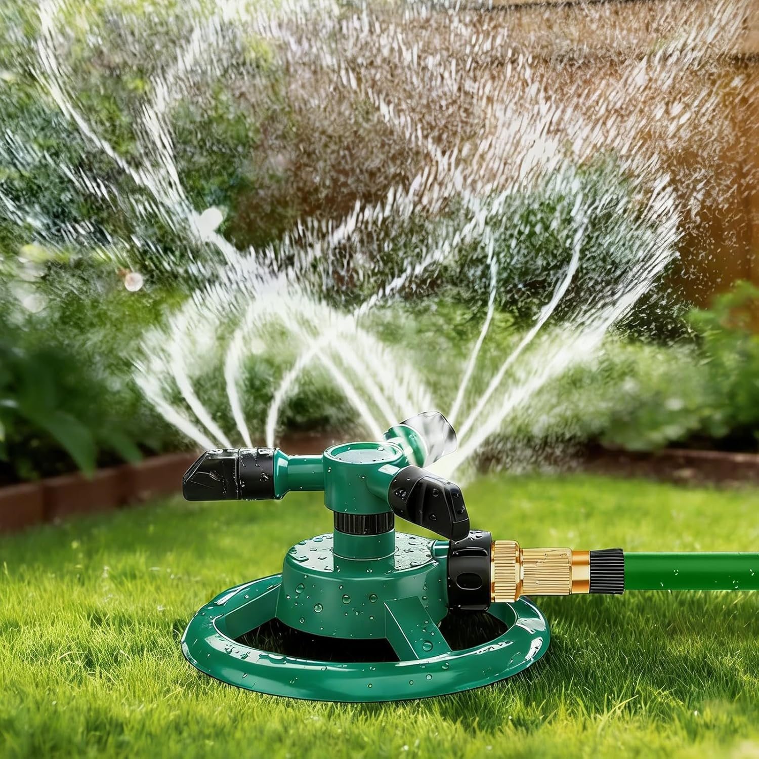 Fmalra Rasensprenger 360 Grad Sprinkler,Viereckregner, Automatische Rasen Sprinkler Wasser,3-Arm Rotierende Sprinkler mit Schnellverbinder für Garten Große Kleine fläche,Blumenbeete,Gemüsebeet