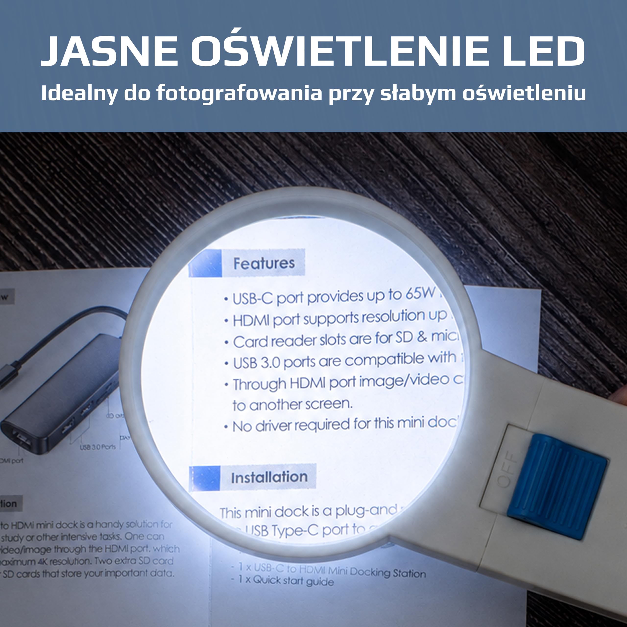 Carson Podświetlana dioda LED 5X ręczna lupa asferyczna 5 cm (SV-50), biała