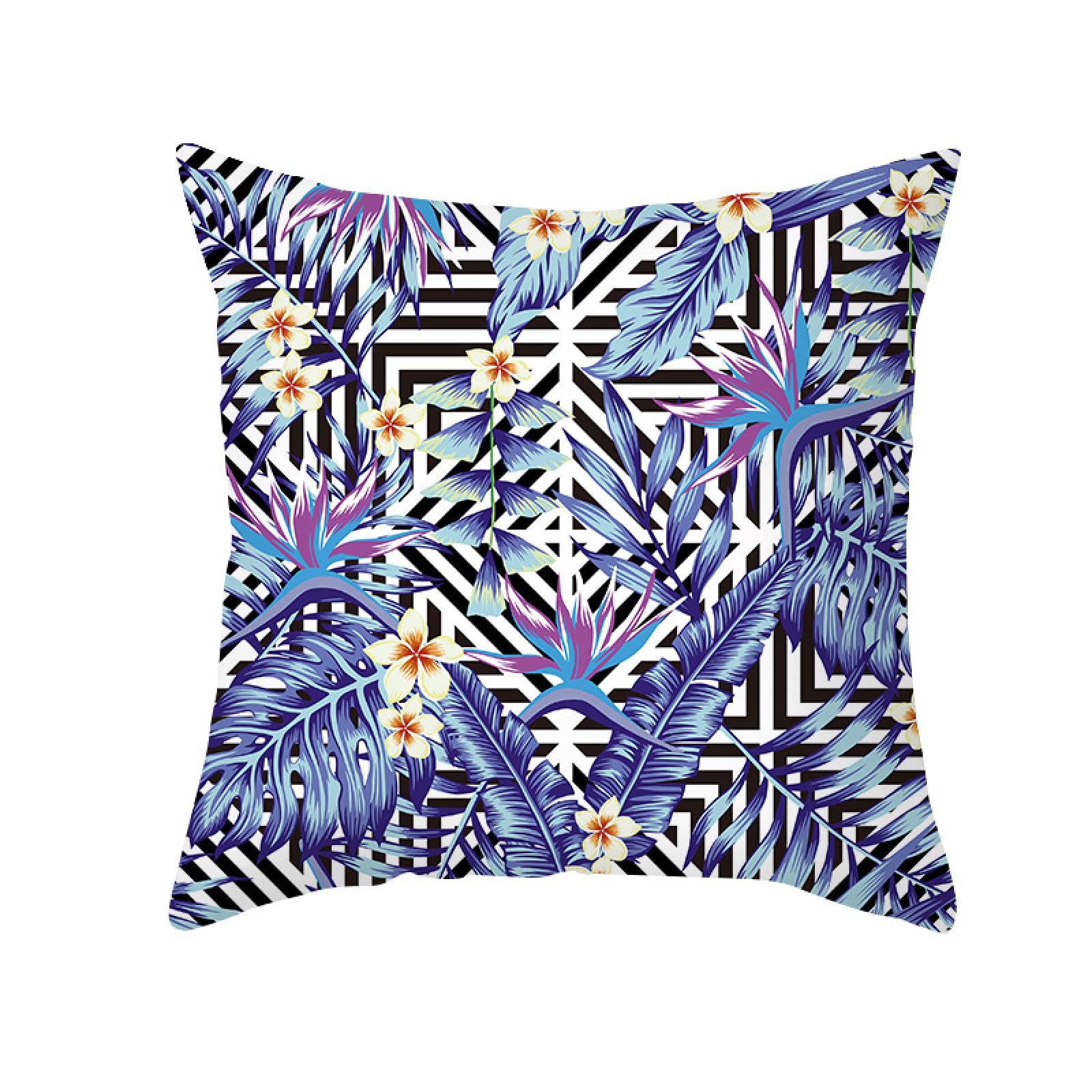 Cushion Covers Blue Tropical Leaves Pillow Cases Soft Linen Cushions with Covers Included Washable Sofa Cushions with Invisible Zip Pillowcase Breathable Pillow Cover 60x60 Cushion Cover 1 Pack