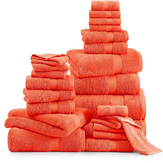 LANE LINEN 100% Cotton 24 Piece Bathroom Towel Set - Ring Spun, Quick Dry, Ultra Soft & Absorbent - 2 Bath Sheets, 4 Fingertip, 4 Bath, 6 Hand Towels, 8 Washcloths - Oeko Tex Certified - Tiger Lily