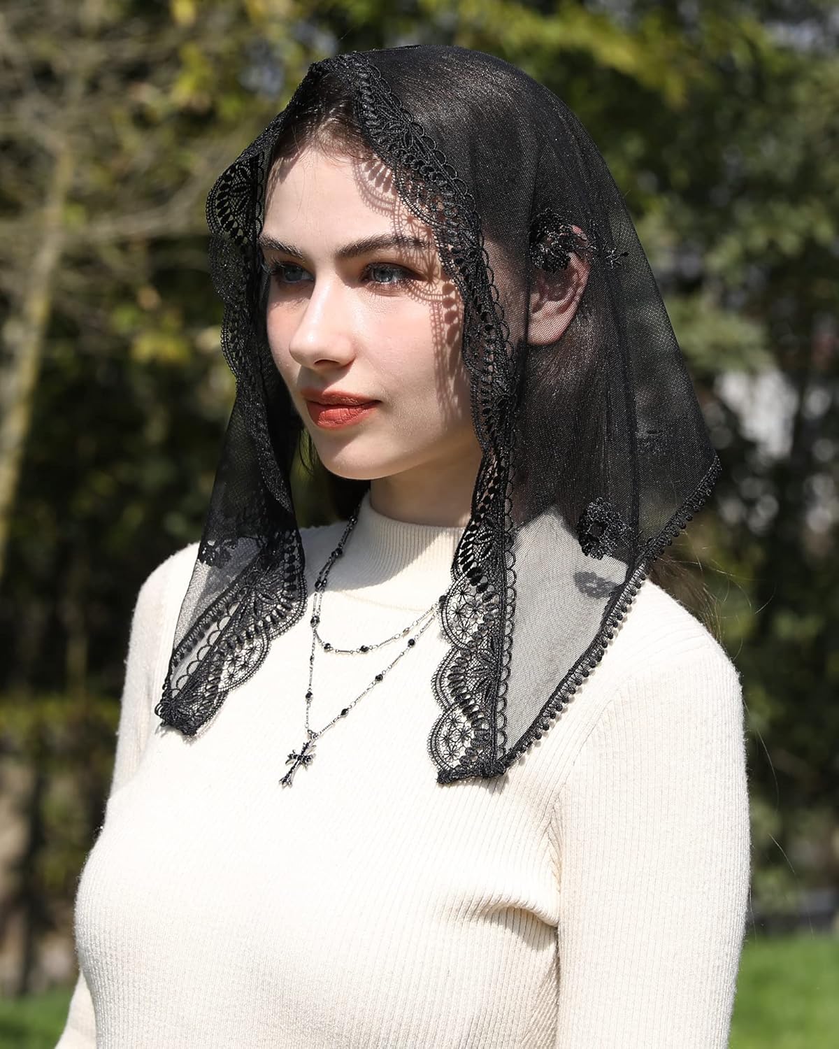 Mantveil Catholic Church Mantilla Veil: Spanish Short Lace Head Covering Chapel Mass Veil for Christian Prayer - Image 5