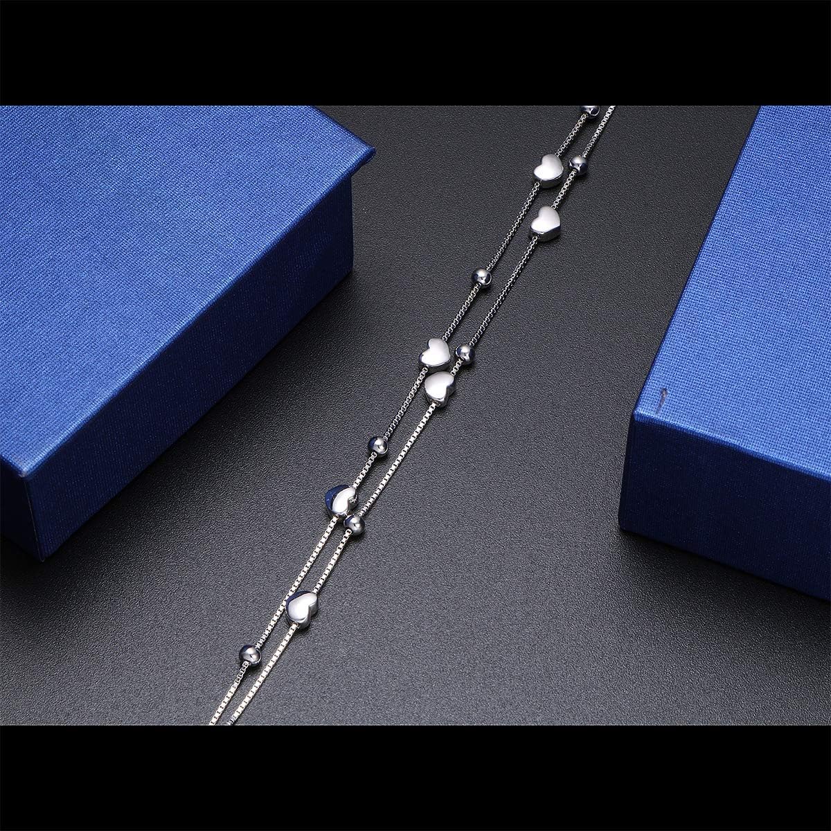 S925 Sterling Silver Jewelry Forever Love Heart Beads Double Chain Bracelet Friendship Adjustable Charm Bracelet Gift for Women - Image 4