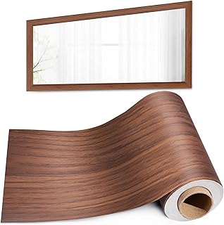 Mirror Frame Border 32FT Bathroom Wood Grain Wallpapers Decorative Tape Trim Sticker (Brown)