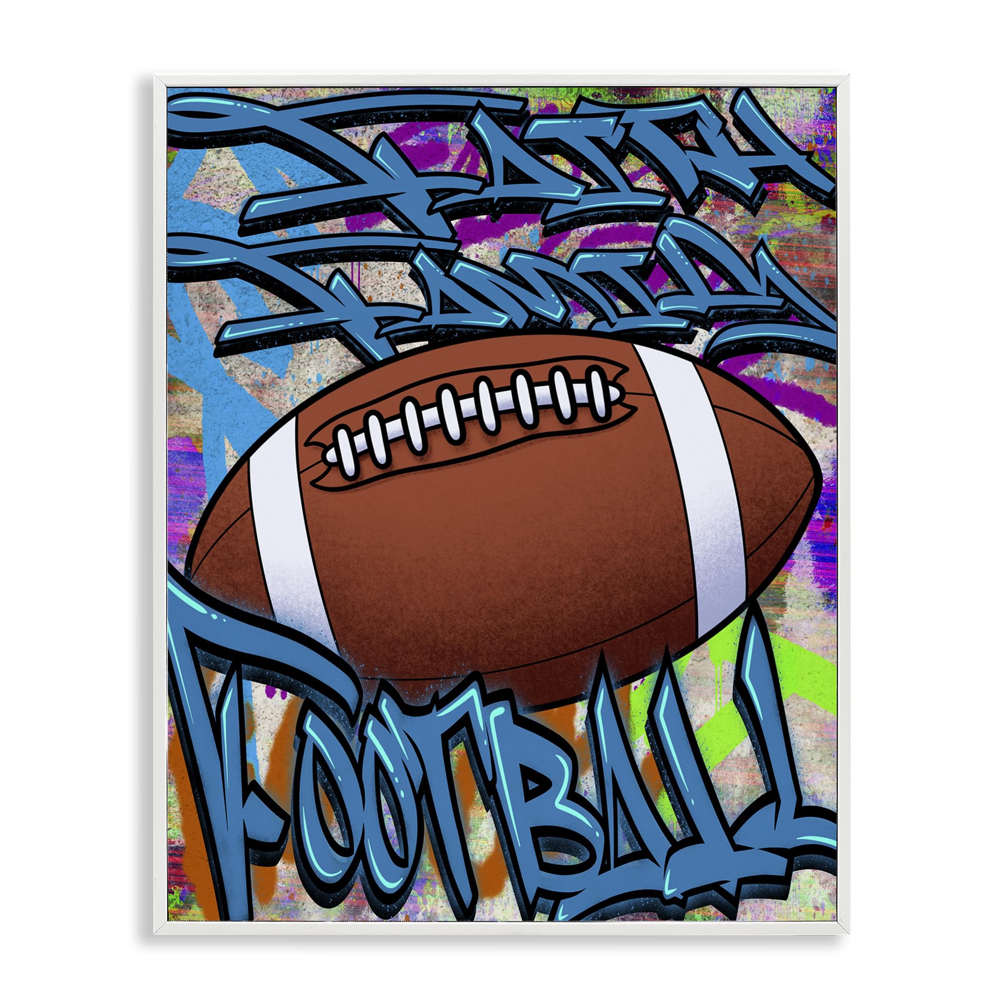 Stupell Industries Coastal White (Textured) Faith Family Football Graffiti, 24 X 30 Inch Framed Giclée Print