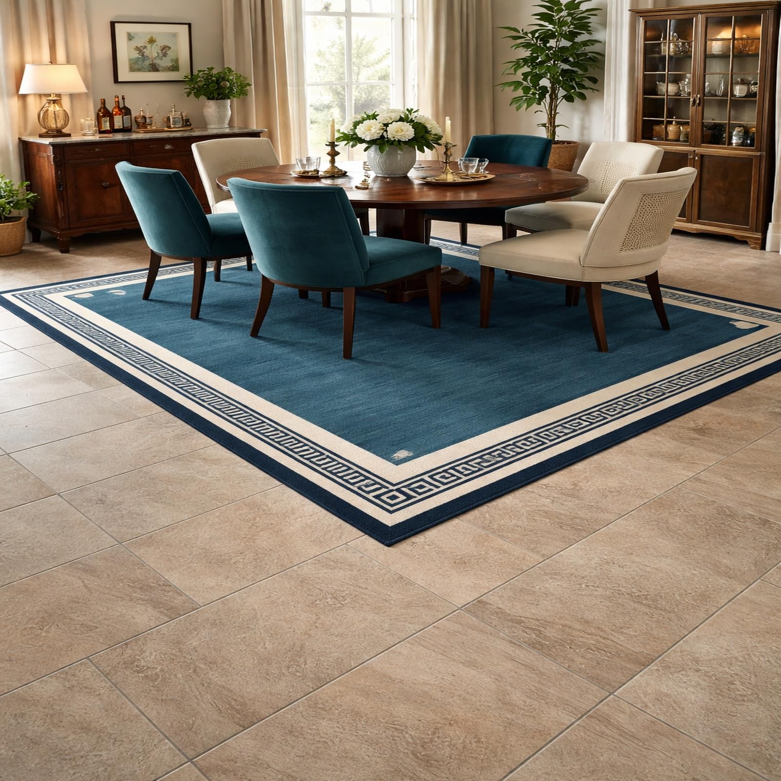Alfombra para sala de estar azul marino 80x160 cm, tapete suave geométrico