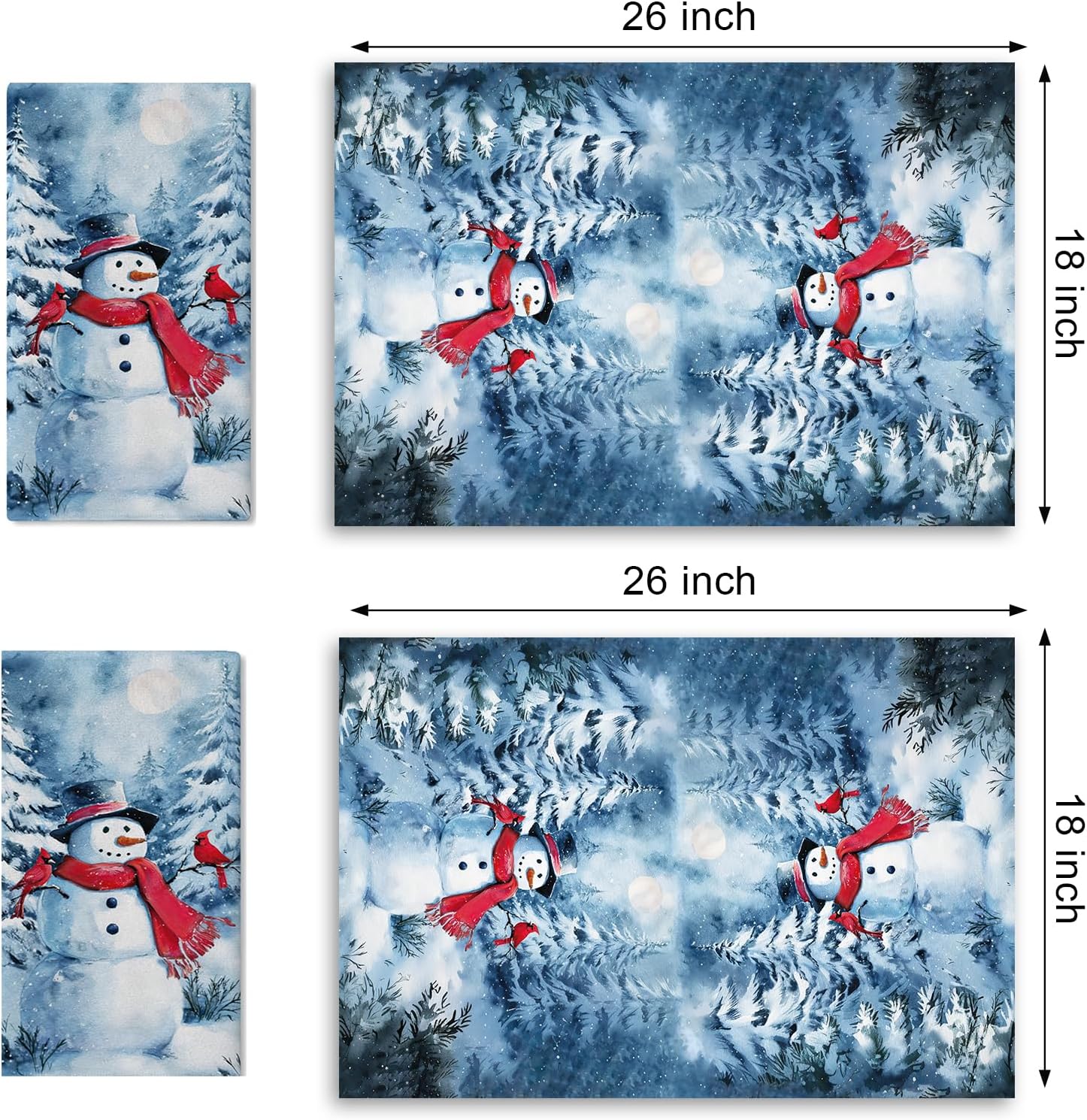 Winter Snowman Kitchen Dish Towel, Watercolor Snowy Pine Tree Cardinal Drying Hand Towel Baking Cooking Cloth, Christmas Seasonal Moon Home Decoration 18 x 26 Inches - Image 3