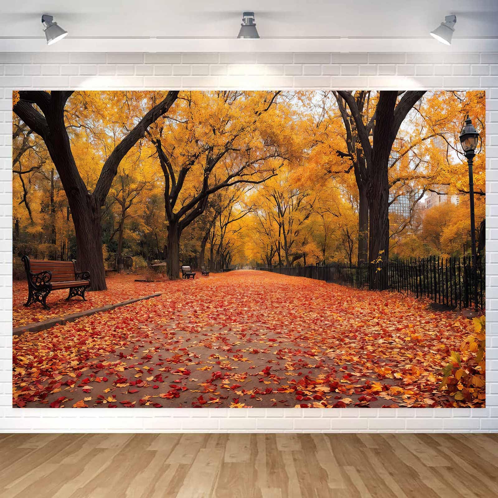7X5ft Fall Scenery Backdrop Autumn Forest Backdrop, Fall Friendsgiving Scene Background, Maple Leaves Forest Background Vinyl Natural Scenery Banner