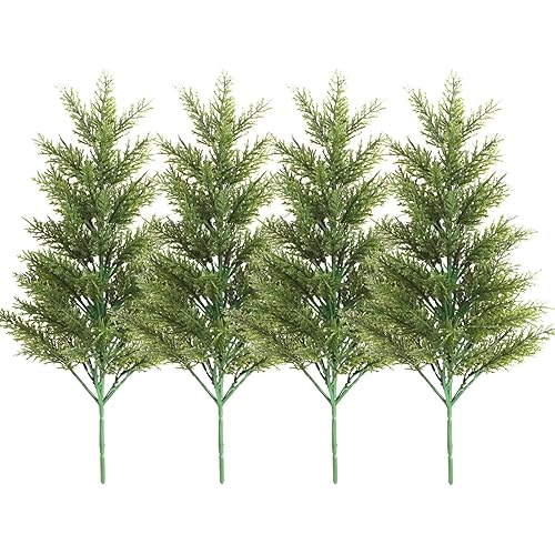 4 Pack Faux Mini Pine Trees 18.89inch Cedar Stems Small Artificial Christmas Tree Xmas Seasonal Indoor Outdoor Home Garden Decor Holiday Decorations,Green