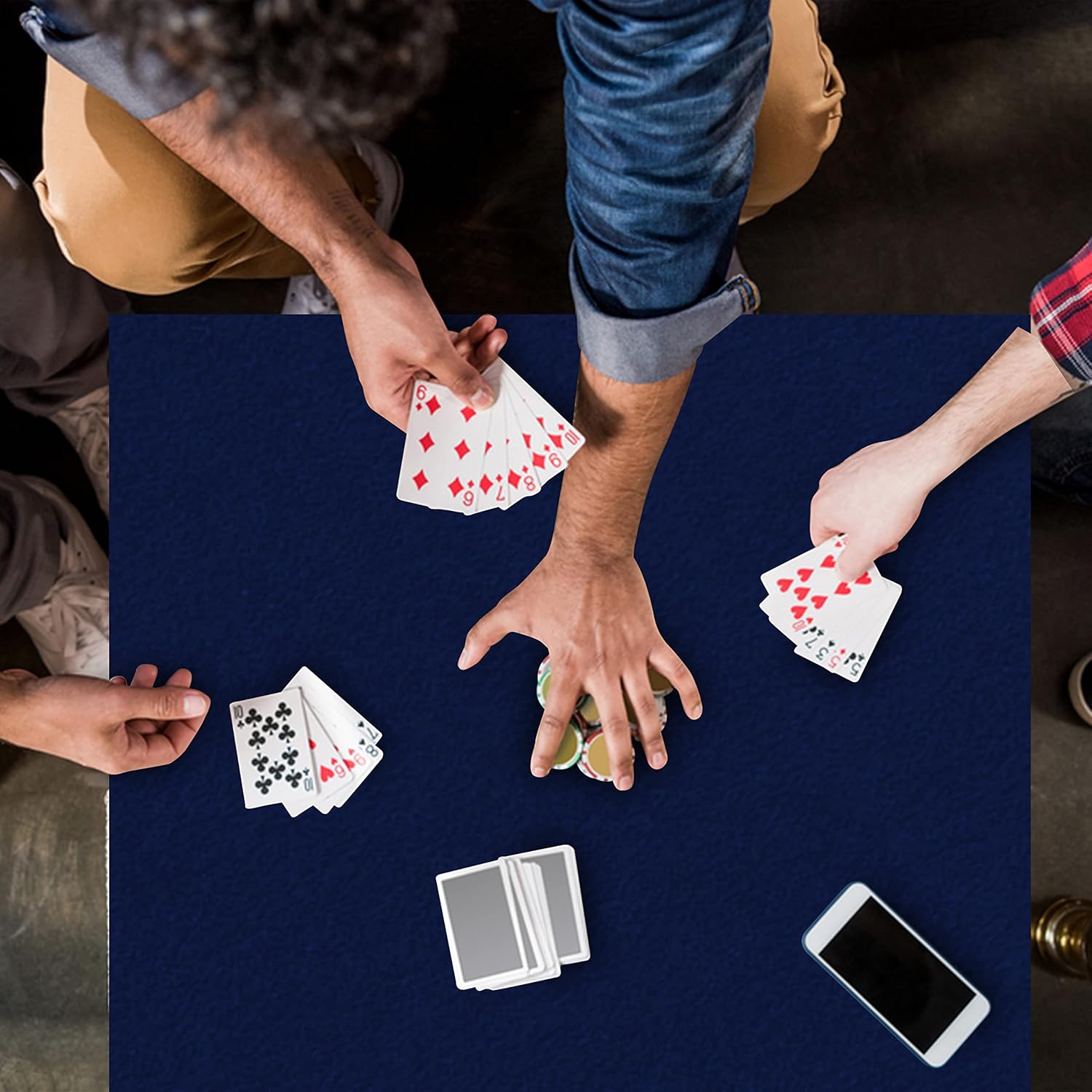 Felt Card Game Table Cover 38 Inch for Playing Cards, Poker, Mahjong, Domino, Bridge and Board Game - Blue