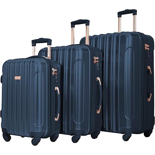 kensie Women's Alma Hardside Spinner Luggage, TSA-Approved, Midnight Blue, 3-Piece Set (20/24/28)