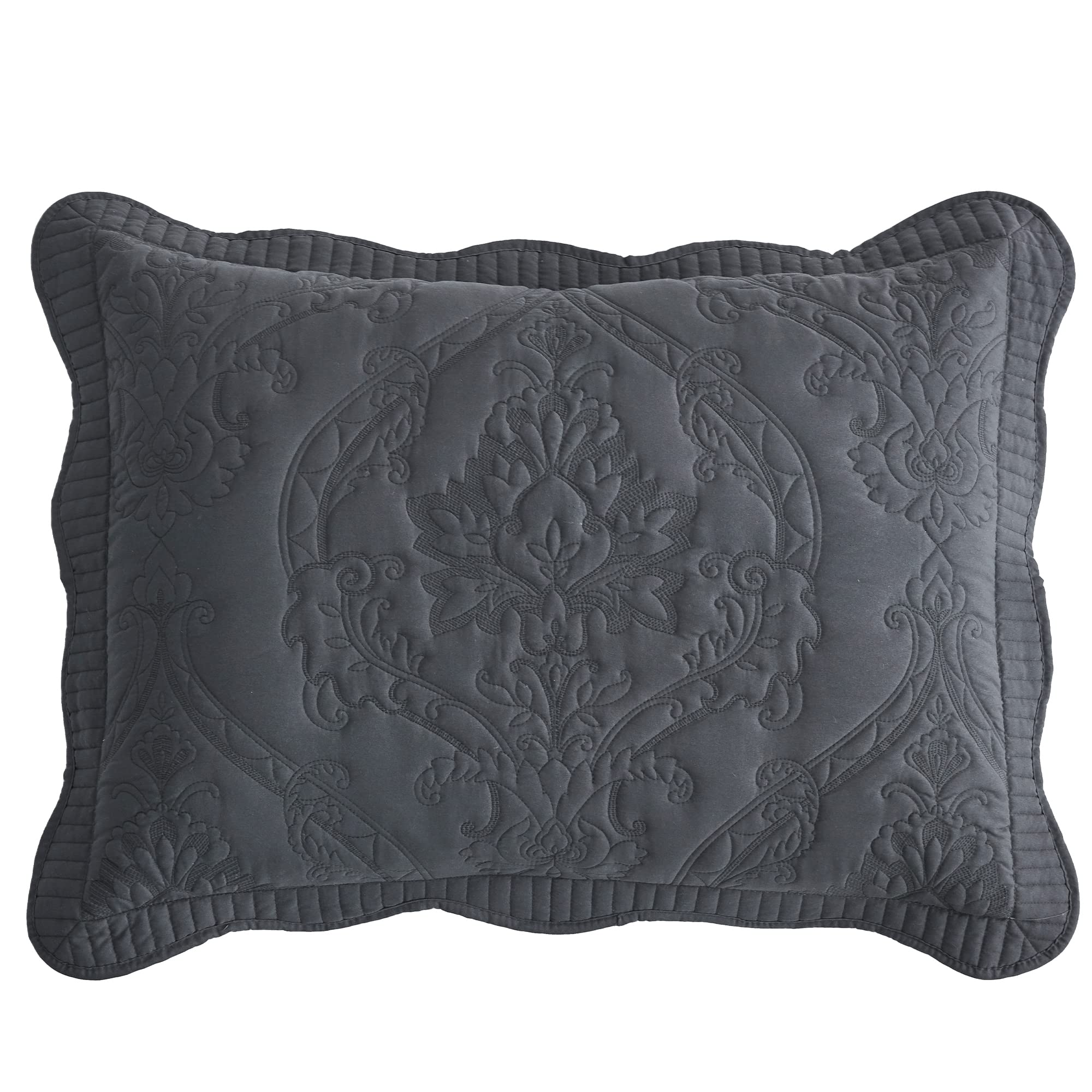 CHIXIN Microfiber King Pillow Shams Set of 2 - Quilted Decorative Pillow Covers - Dark Grey - Size (20" x 36")