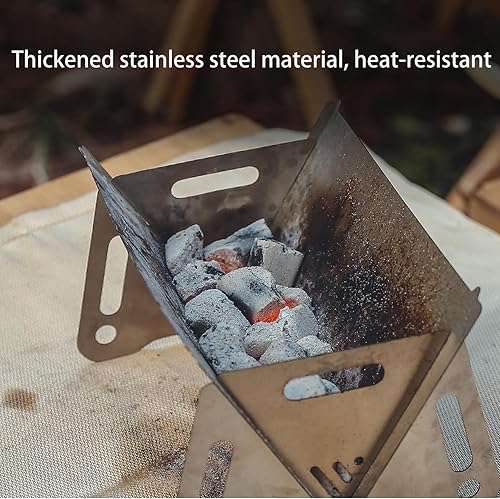 Miniatura 5 de Mini parrilla de camping portátil con palo de bambúbolsa de almacenamiento, pequeña parrilla extraíble de barbacoa de mesa para acampar patio, al