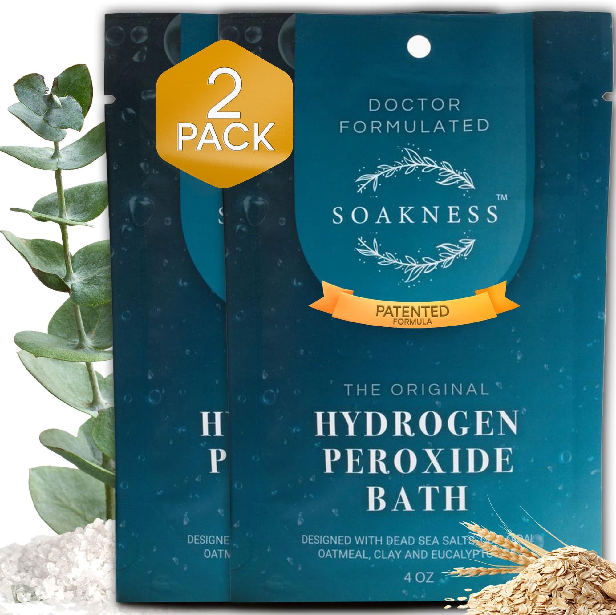 Hydrogen Peroxide Epsom Salt Bath Soak - USA-Made – Patented Bath Salts, Muscle Recovery, & Skin Detoxification – Magnesium Salts for Bathing - Doctor Formulated Pure Epsom Salt (2-Pack)