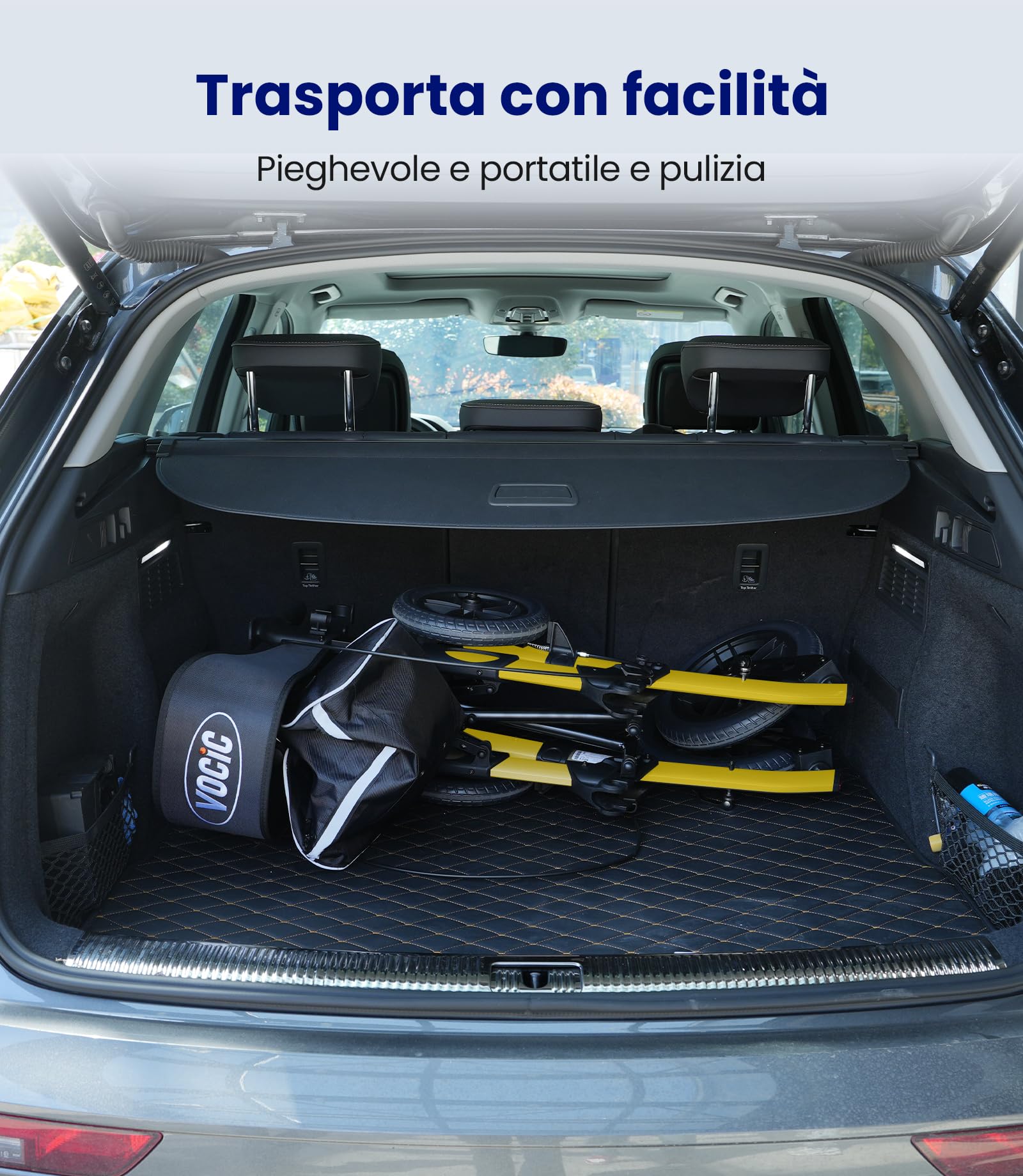 VOCIC Deambulatore per anziani 4 ruote,Girello per anziani con seduta,Carrello deambulatore pieghevole,Deambulatore da esterno egolabile in altezza in alluminio,Giallo (5 anni di garanzia)