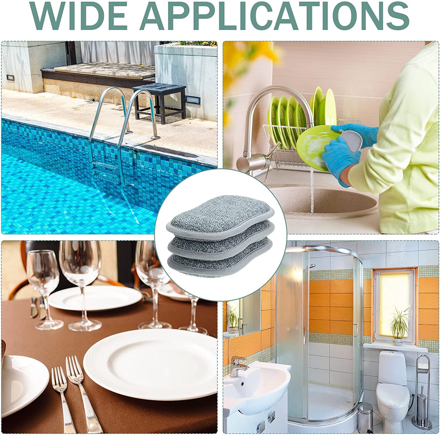 ARQIVO® Multi Purpose Scrub Sponges Non Scratch Microfiber Sponge Cleaning Dish Scrubber Reusable Dish for Washing Dishes Along with Heavy Duty Scouring Power (Gray) (Pack of 2) 4