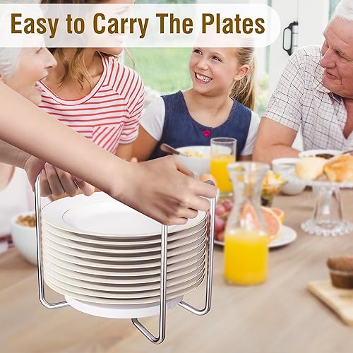 Miniatura 2 de Piconico Soporte para platos para cajón de cocina, 2 estantes de platos de bambú blanco para encimera de cocina, ajustable de 6.75 a 12.5 pulgadas,