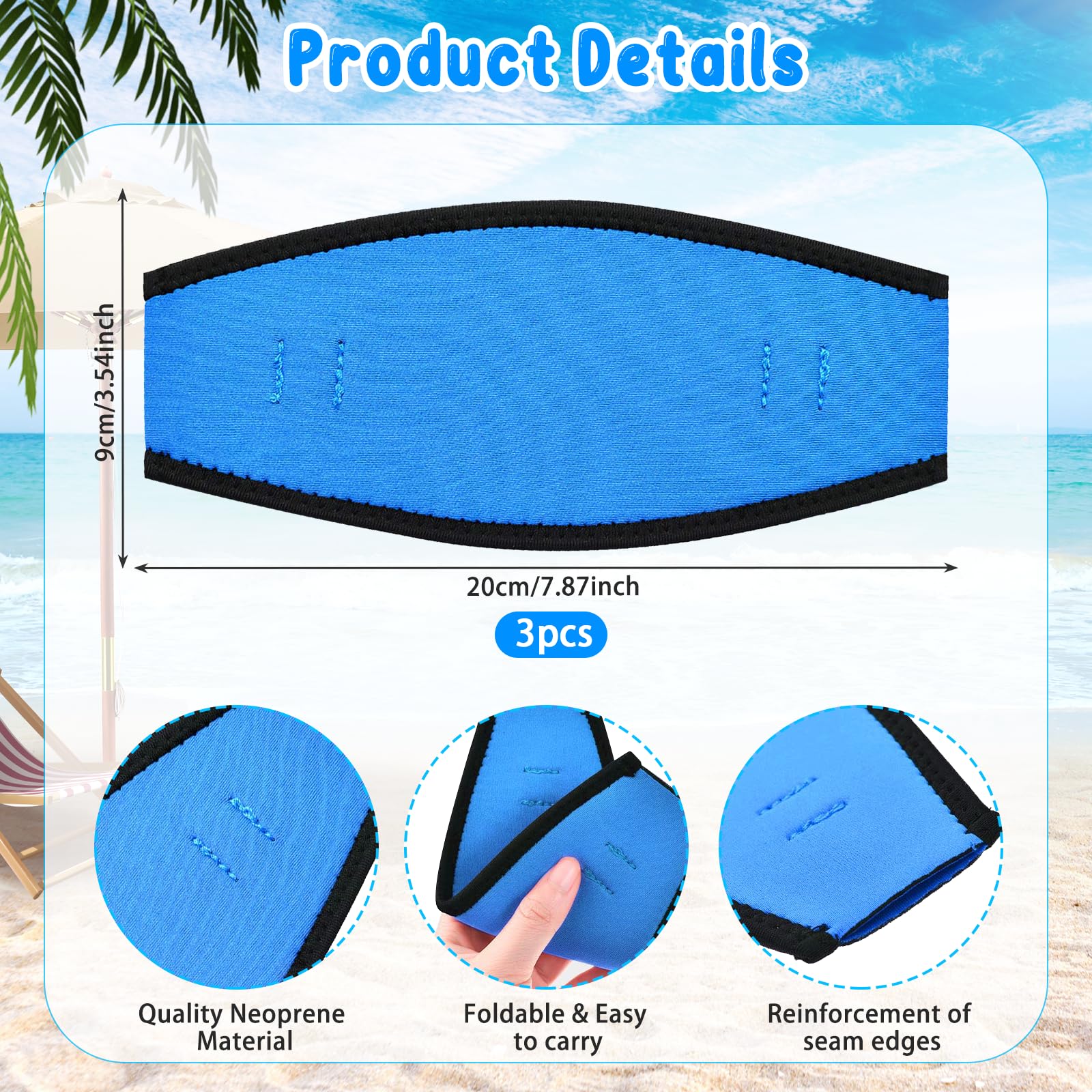 Cinturino Maschera Immersione, 3 PCS Cinturino Maschera in Neoprene, Cinturino per Maschera Sub, Antiscivolo Cinturino per Maschera da Sub per Snorkeling, Immersioni Profonde