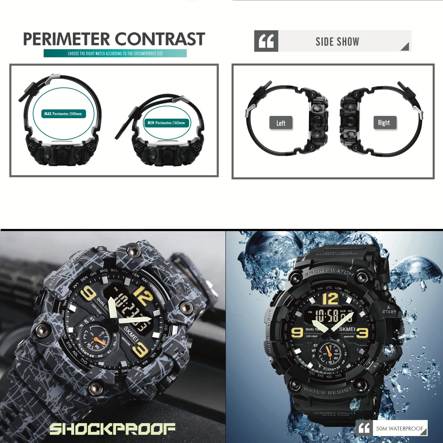 Orologio militare da uomo Camouflage Sport Outdoor Impermeabile Orologi da polso Data Multi Funzione con LED Allarme Tempo Multiplo