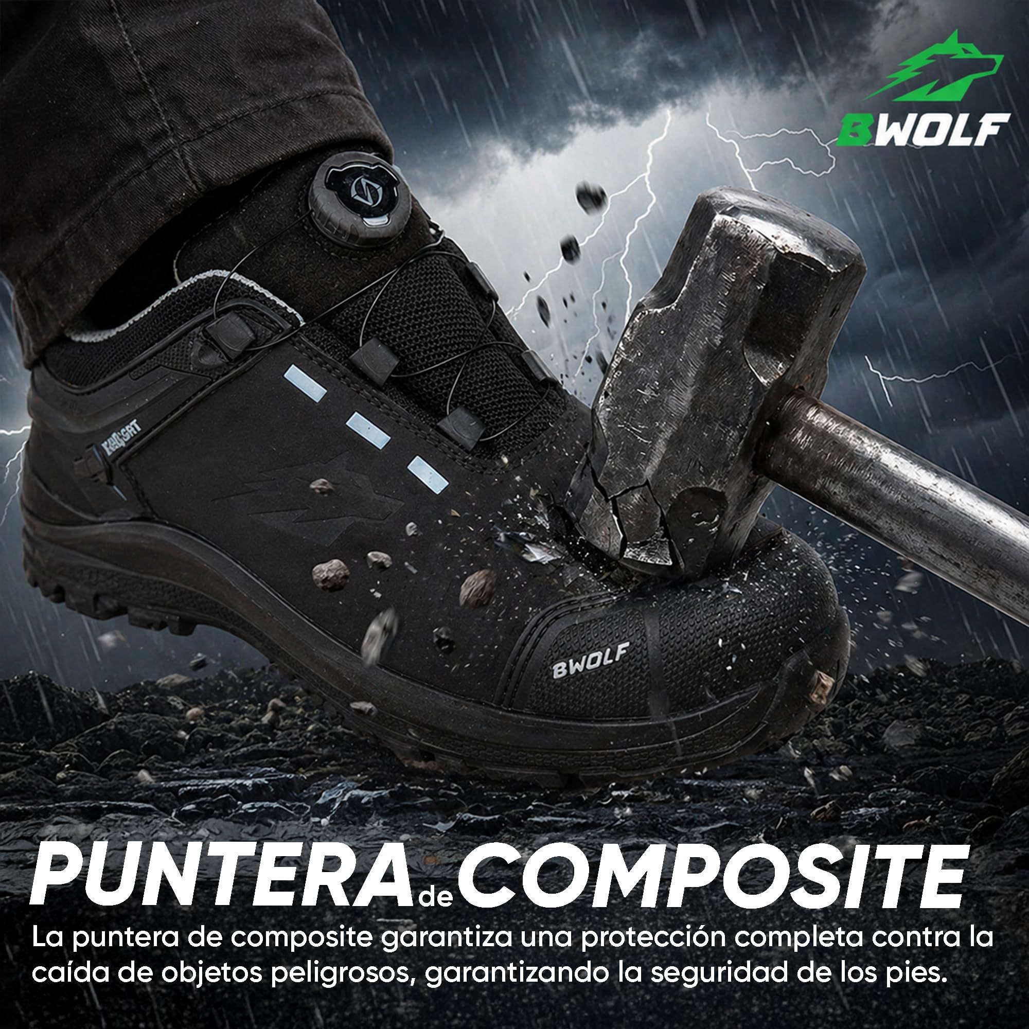 BWOLF Defender Fit S3S - Zapatos de seguridad para hombre y mujer, ligeros, impermeables, sin metal, tapa de composite