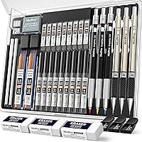 Nicpro 35PCS Professional Mechanical Pencil Set: 0.5/0.7/0.9/2mm Metal Drafting Pencils, 6 Hardness Leads, 20 Refills, Erasers & Case for Sketching Drawing