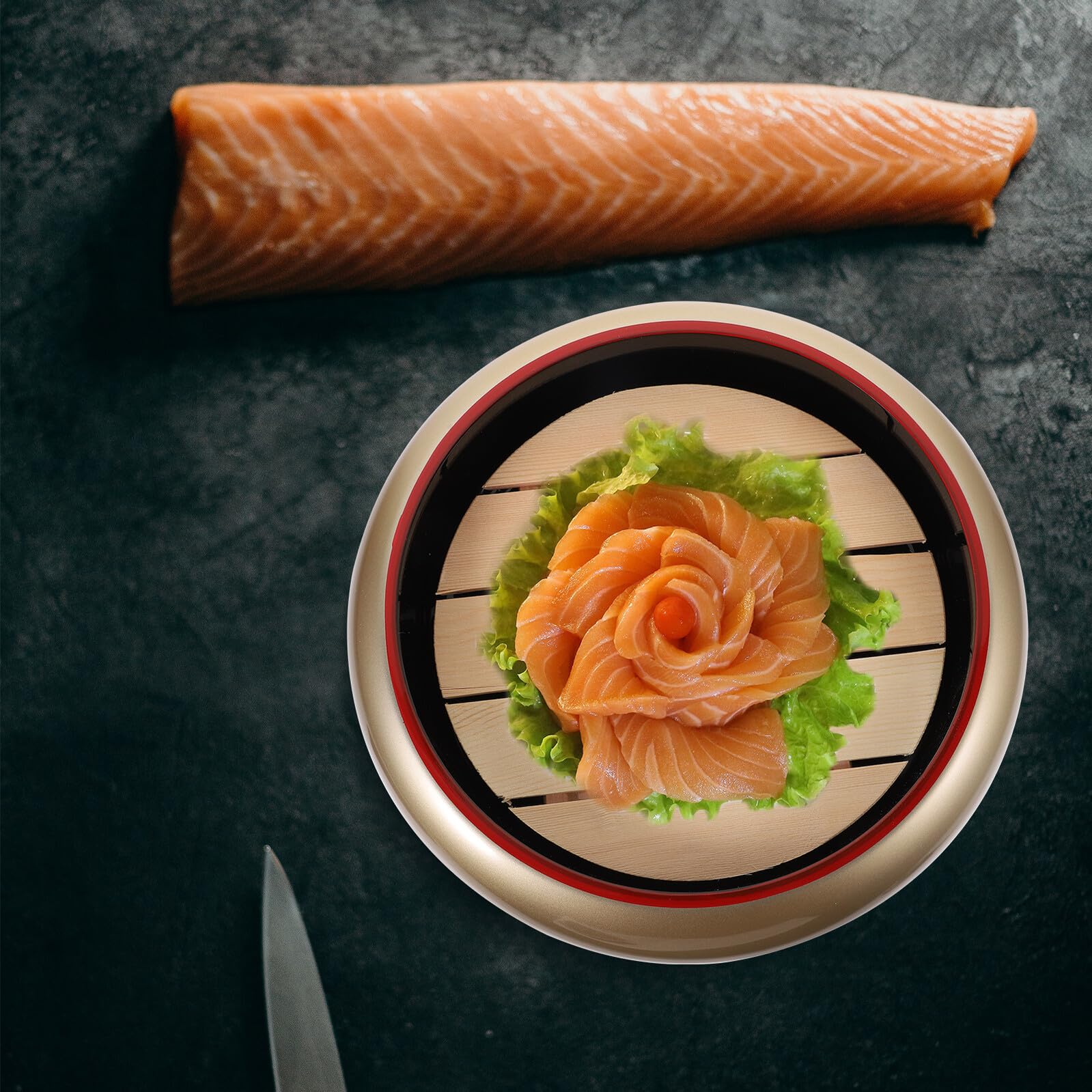 Gatuida Assiette de Sushis et Sashimi Facile à Nettoyer Réutilisable en Bois et Abs 2 Pièces Style Japonerie pour Présentation la Maison