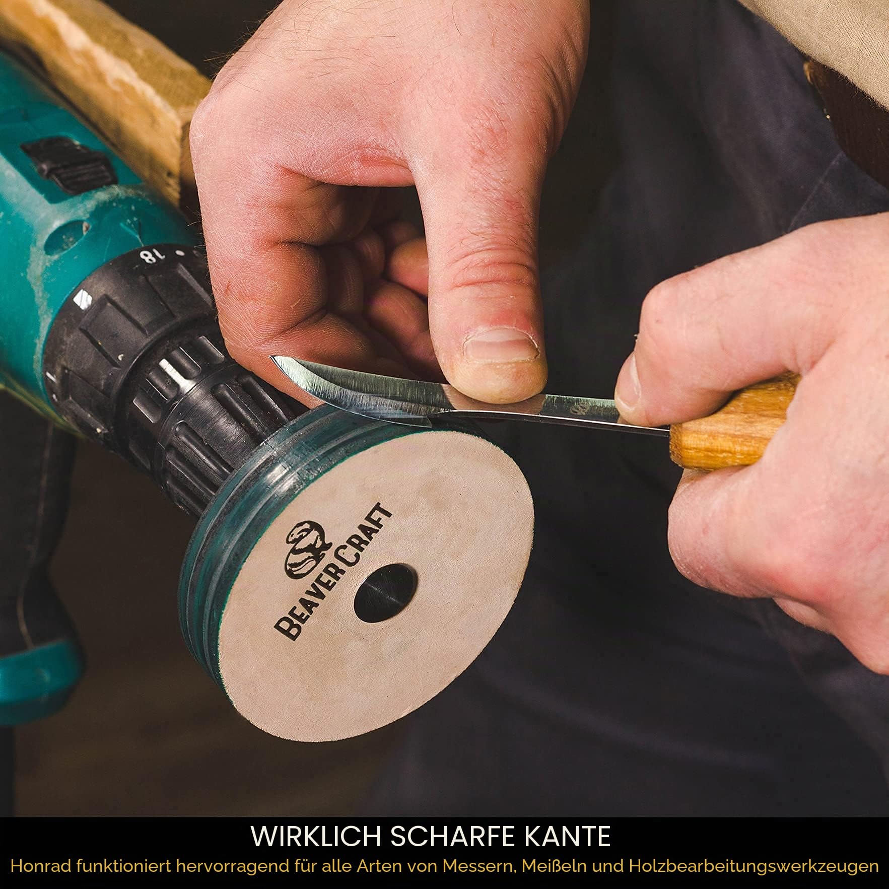 BeaverCraft Schleifrad 7 cm PW1 – Polierscheibe mit Stropping-Polierpaste für Messer, Meißel und Holzschnitzwerkzeuge