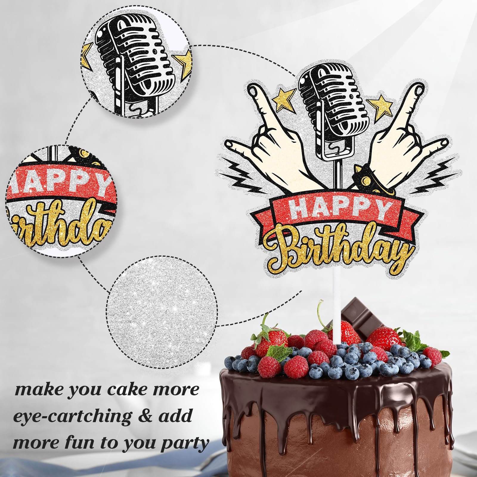 Rock Music Happy Birthday Cake Topper | Rock N Roll Party Decoration For Kids, Boys & Girls, LIANGSS - View #5