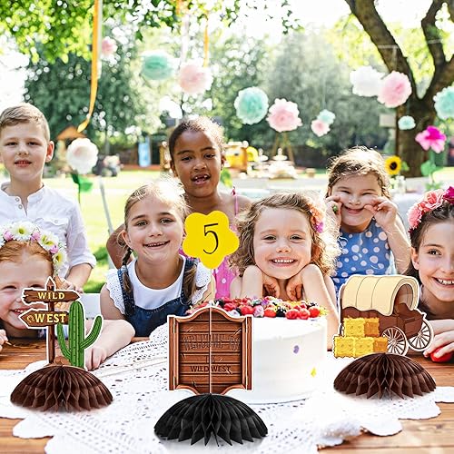 Miniatura 7 de Pajean 9 piezas de centro de mesa de panal de vaquero occidental salvaje, decoraciones de fiesta de vaquero occidental para niños, cumpleaños, baby