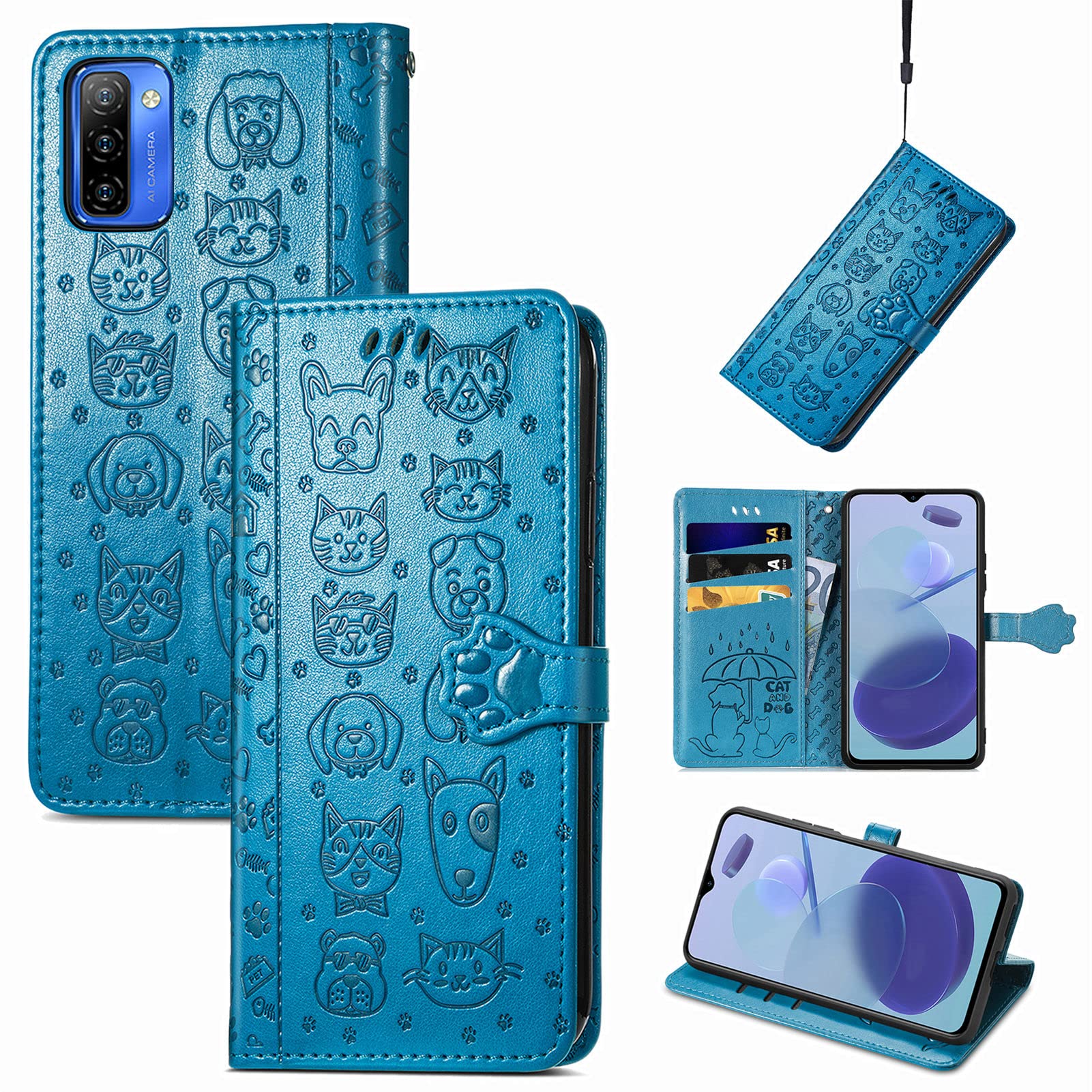 Sunrive Cover compatibile con Ulefone Note 13P, Custodia con supporto di stand e in Pelle artificiale per carte di credito Portafoglio Flip Chiusura Magnetica bumper(Q Lupo 4
