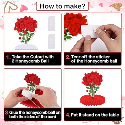 Miniatura 4 de KatchOn, Centro de mesa para el día de San Valentín para mesa, paquete de 9, decoraciones de mesa para el día de San Valentín, color rojo, rosa,