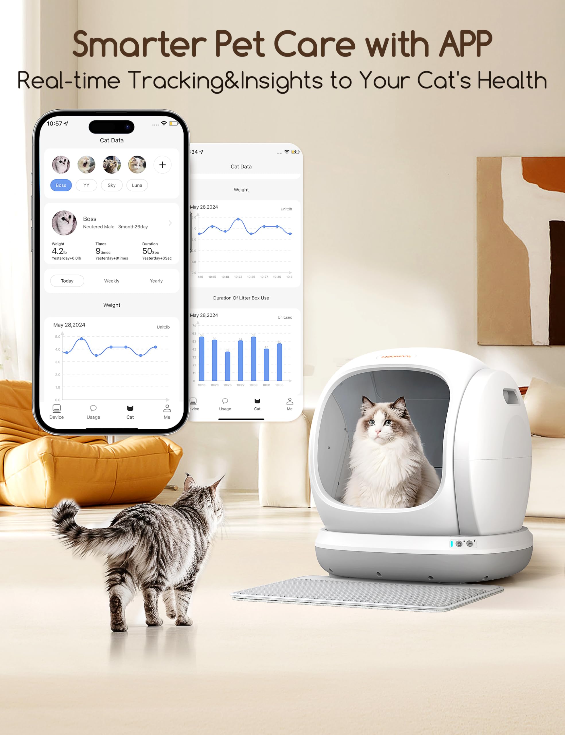 Lettiera autopulente, compatibile con più gatti, lettiera automatica con controllo app, 75 l, extra large, apertura a basso ingresso, lettiera intelligente per gatti anziani, gatti grandi, ecc