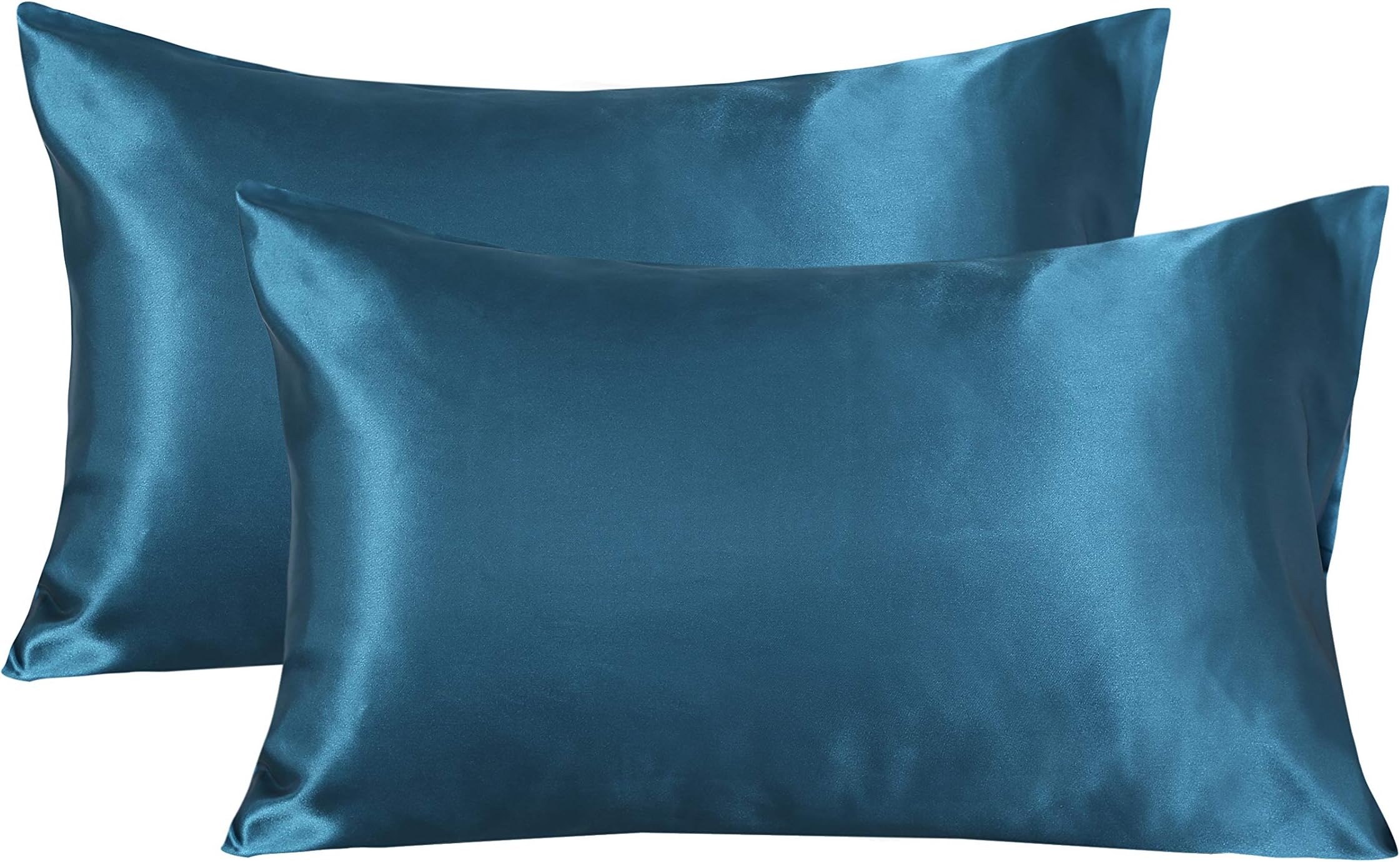 Satin Pillowcase for Hair and Skin, 20x30 inch Hypoallergenic Pillow Covers with Envelope Closure ( Set of 2, Queen, Teal)
