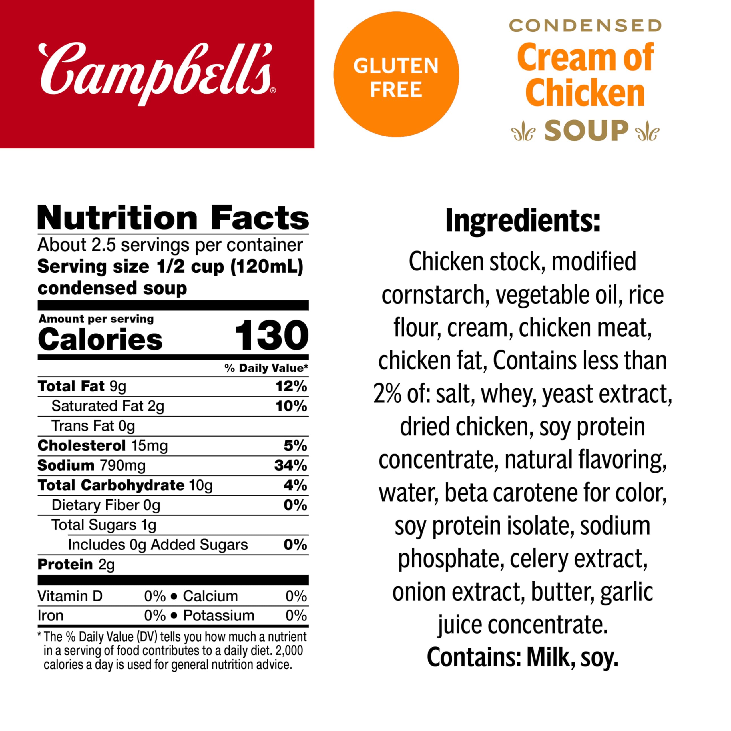 Campbell's Condensed Gluten Free Cream of Chicken Soup, 10.5 oz Can