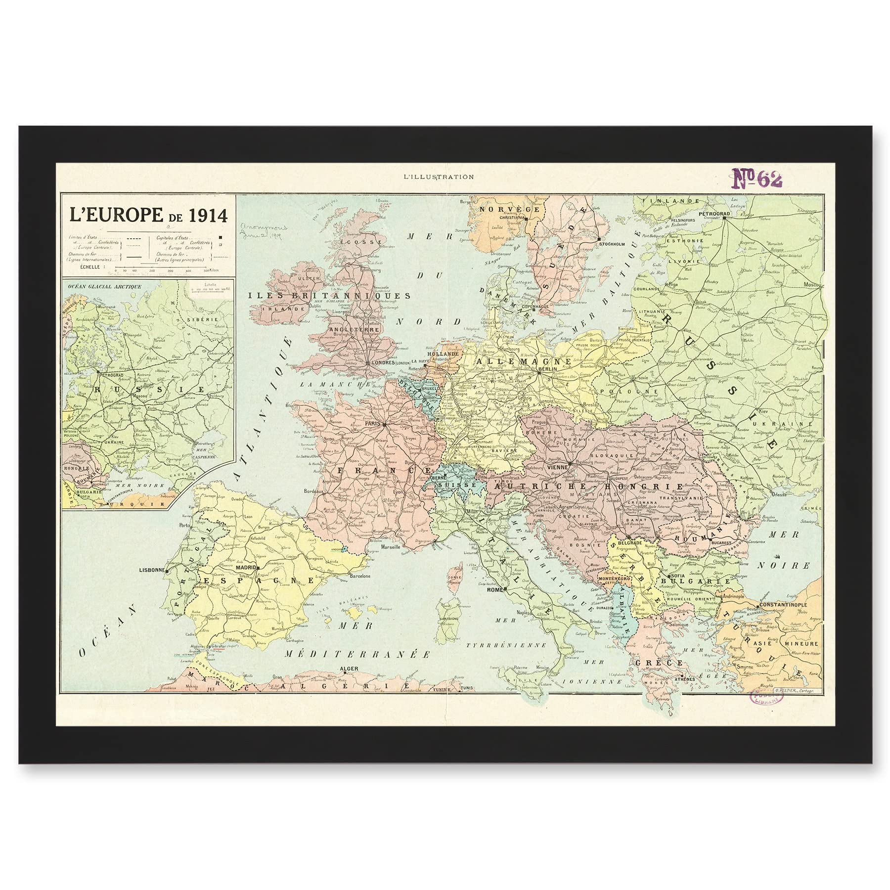 Artery8 Peltier 1914 Political Map Europe French Wall Art PrintA4 Size from B&Q