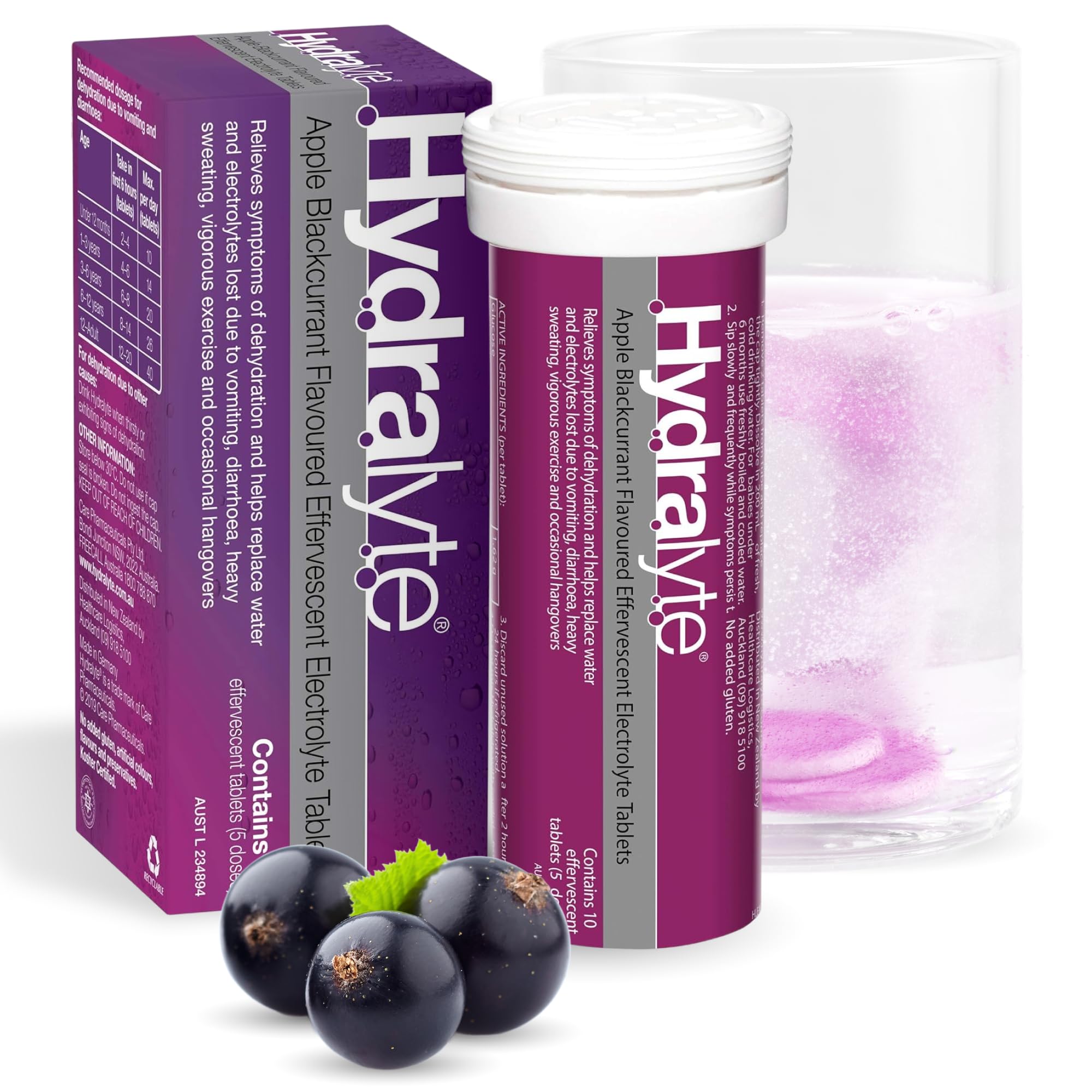 Hydralyte Apple Blackcurrant Flavoured Effervescent Electrolyte 10 Tablets - Great for Running, Sports & Daily Hydration - Convenient & Self-Dissolving Tablets. - 10 count (Pack of 1)