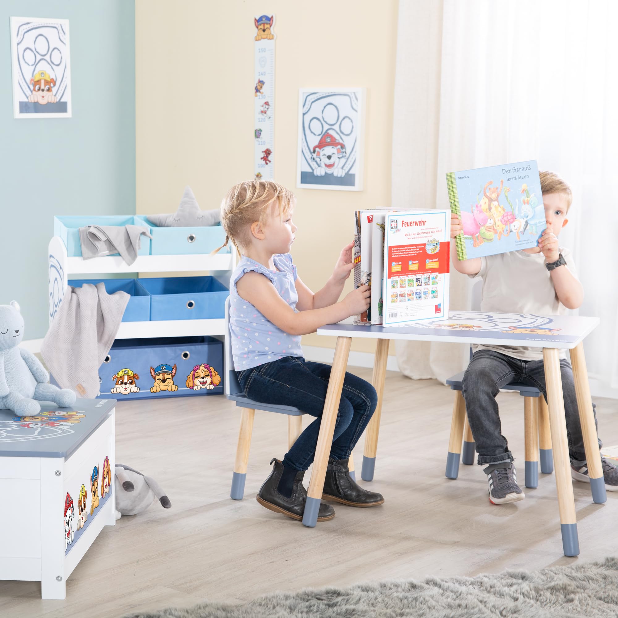roba Paw Patrol Lit Montessori 70 x 140 cm avec Barrières de Sécurité pour Enfant Jusqu'à 7 Ans + Sommier et Linge de Lit - Blanc/Motif Chiens Chase Marcus Ruben Stella