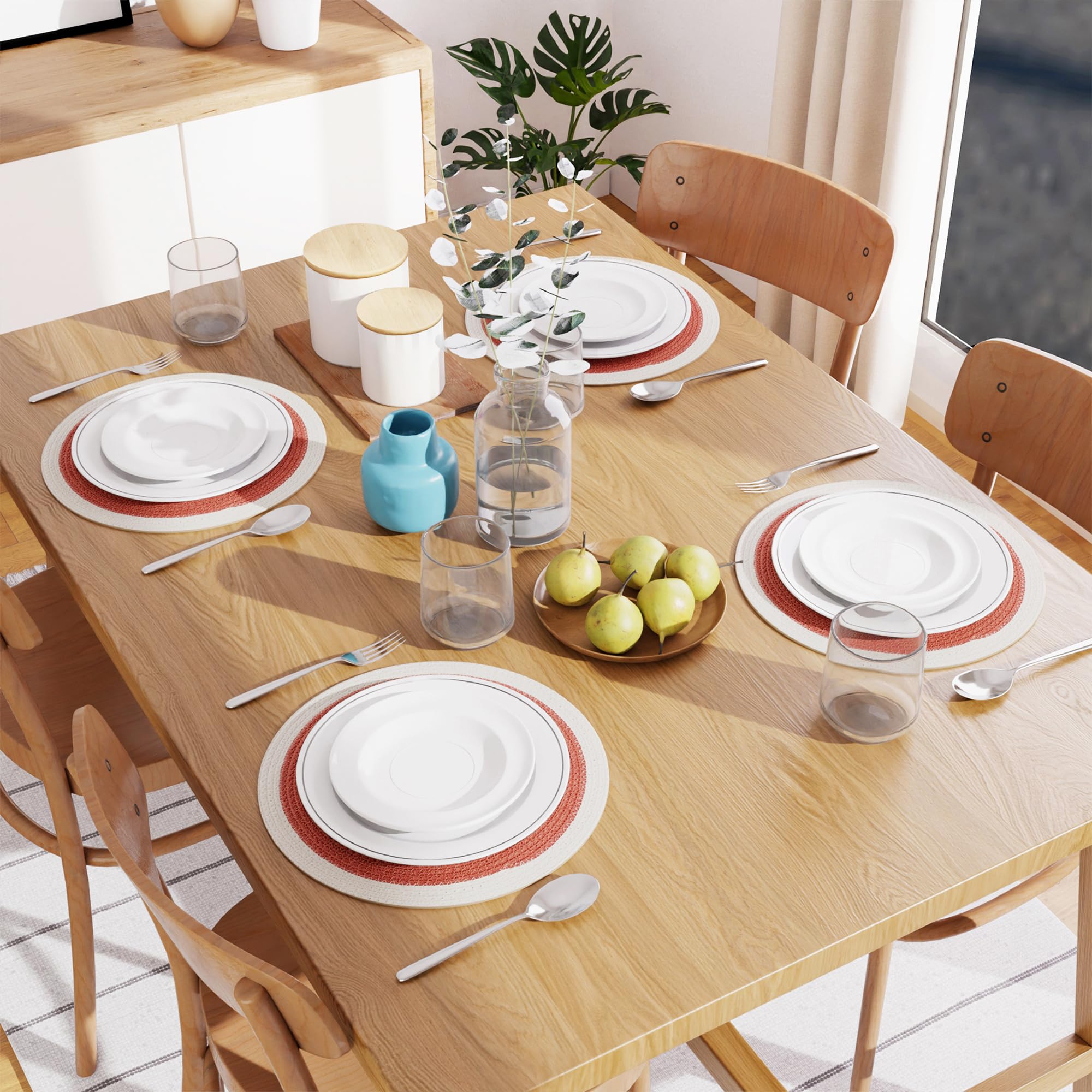 Encasa XO Dining Placemats Set of 4, Coral & Off White, 32 cm (Pack of 4) - Image 2