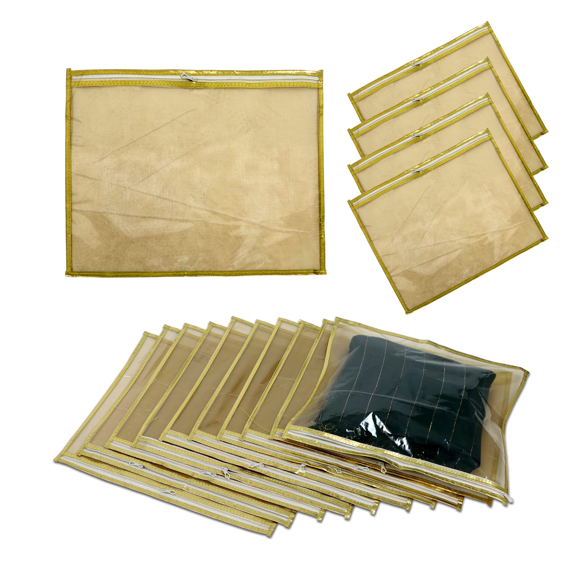 RUHI'S CREATIONS Plastic Single Packing Saree Cover With Heavy Bow/Premium Clothes Cover Garment Organizer Saree Case Sari Pouch Storage Bag (Wedding Collection Gift)(Pack Of 10), Gold
