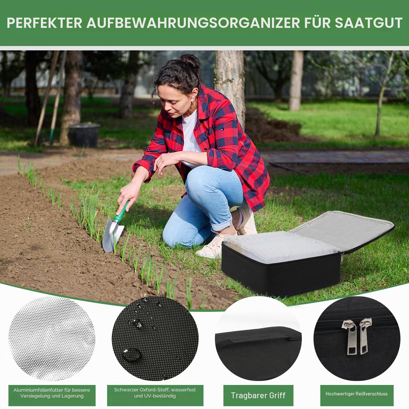 Aufbewahrungsbox für Samen mit 38 Fächern und isolierter Tasche für 80–200 Samenumschläge, Oxford-Stoff, Garten-Samenbehälter mit Etiketten, Samenpaket-Organizer für Pflanzen, Blumen, Gemüsesamen