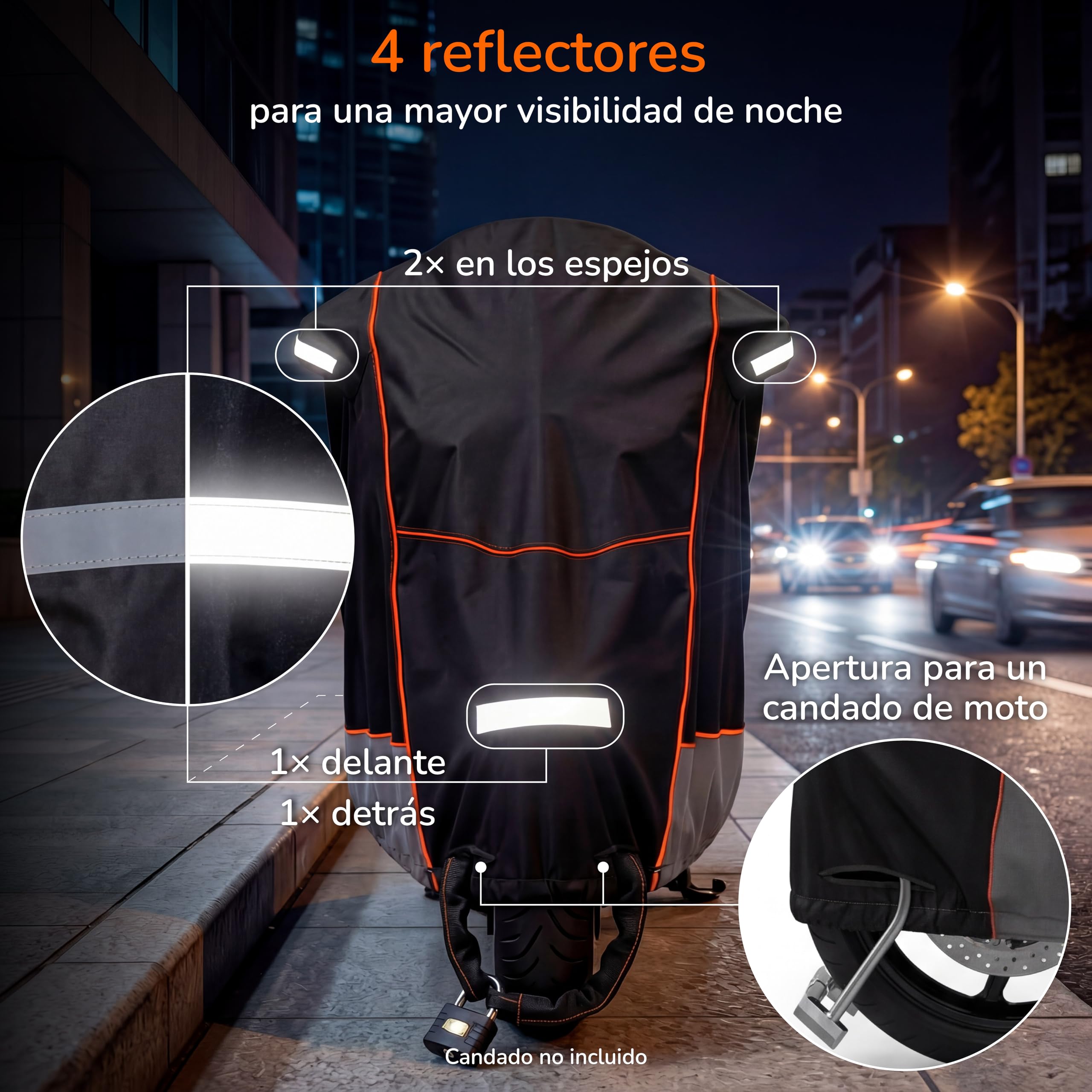 Upgrade4cars Funda para Moto Exterior Impermeable y con Candado | Garaje Universal Moto Resistente al Invierno 210D Poliéster Negro | Cubierta Scooter Tamaño XL 275x105x125 cm — view 6