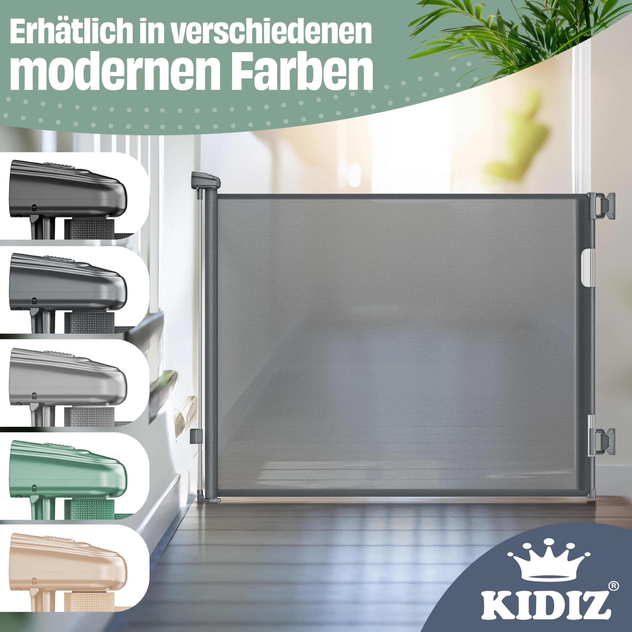 KIDIZ® Treppenschutzgitter ausziehbar 0-180CM kindersicheres Treppengitter für Babys & Haustiere inkl. Bodenanker