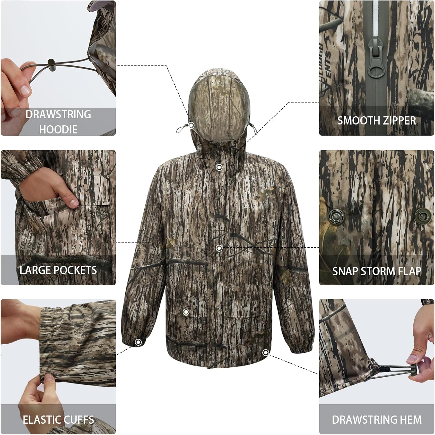 Rain Suits for Men Waterproof - Rain Jacket Pants Adults Rain Gear Lightweight Raincoat with Hood Hunting Camo