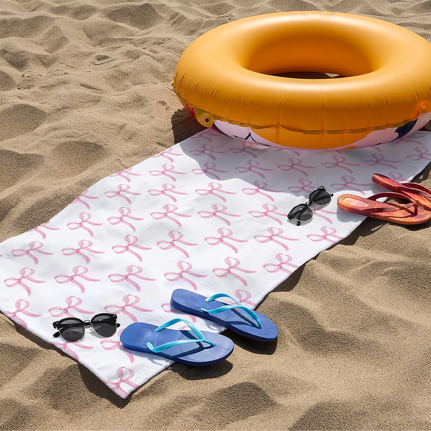 Preppy Pink Bow Beach Towel, Pink Coquette Bowknots Pool Towels, Trendy Preppy Cute Girly Sand Towel Large Bath Towels Gifts for Women Teen Girls, Coquette Bows Bathroom Decor, 30x60in