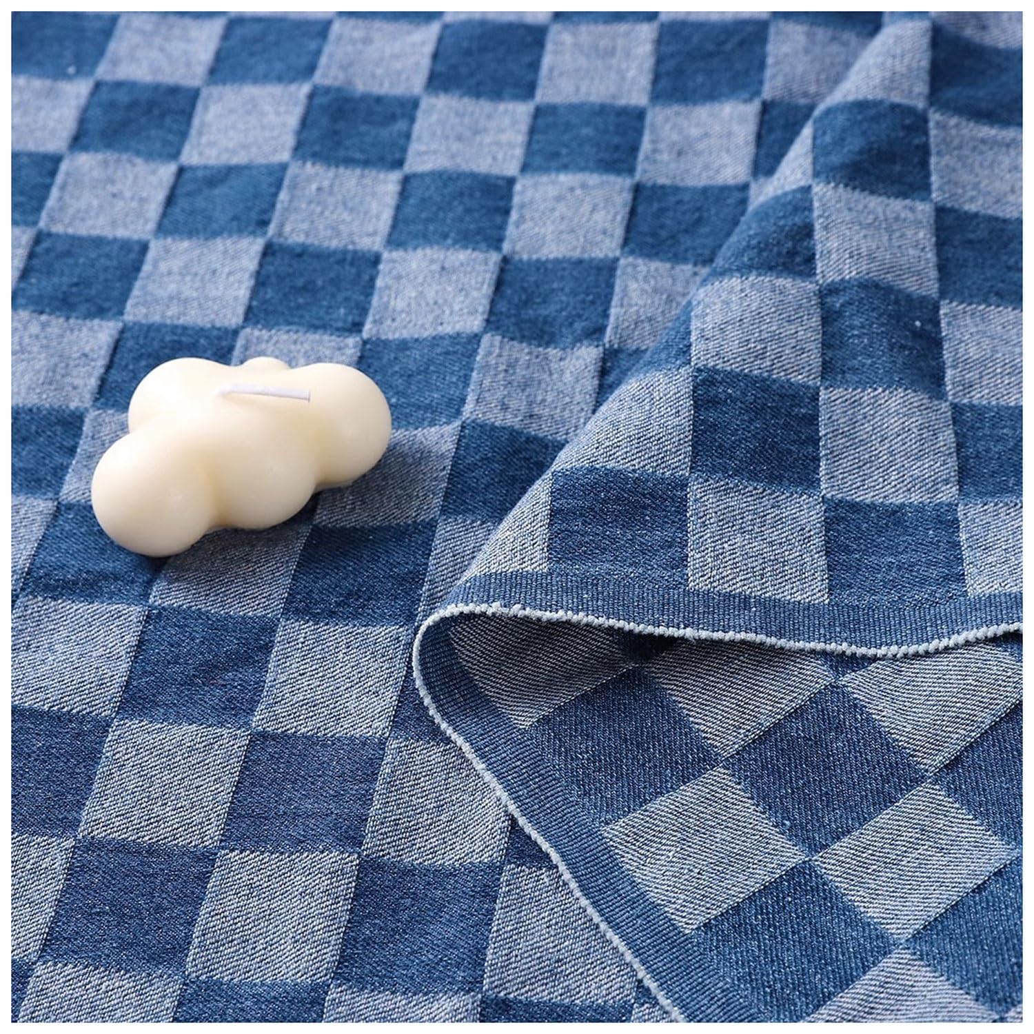 AITAF Cotton Denim Checkered Fabric 67" Wide by The Yard, for Jeans Dress T-Shirt Clothes Sofa Sewing Cushions Furnishings Upholstery and Home Accents (Color : Medium blue)