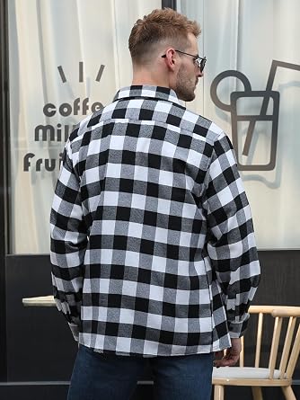 Flannel Shirt for Men Plaid Button Down Long Sleeve Shirt Soft Casual Tops with Two Chest Pockets