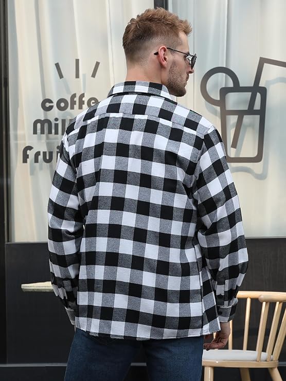 Flannel Shirt for Men Plaid Button Down Long Sleeve Shirt Soft Casual Tops with Two Chest Pockets