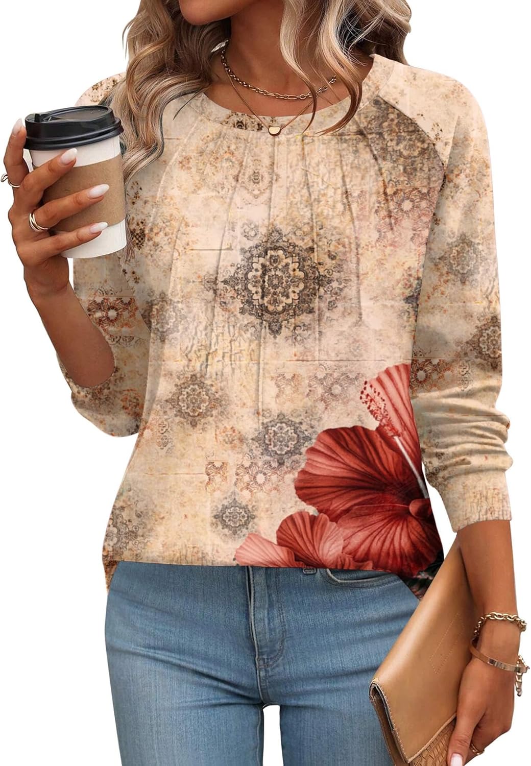 Zeagoo Fall Tops for Women Long Sleeve Shirts Casual Cotton Blouses 2025 Dressy Pleated Tunics - Image 5